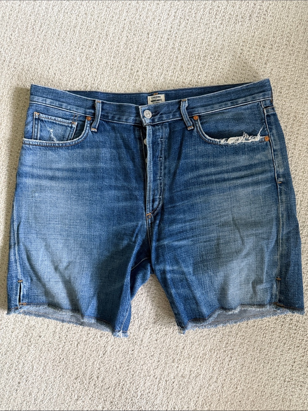 Citizens Of Humanity Medium Blue Frayed Hem Denim Bermuda Shorts